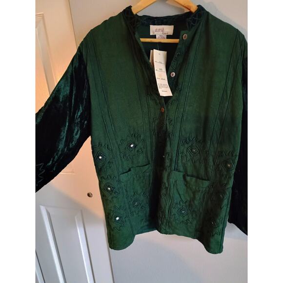 Anii by natural embroidered fantastical goblin Core whimsical deep green shirt - Picture 4 of 12